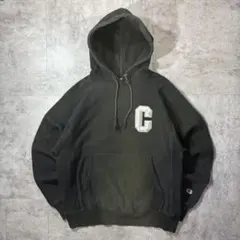 USA古着 チャンピオン リバースウィーブ デカロゴ Cロゴ ブラック パーカー