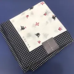 新品✨CELINE セリーヌ 大判ハンカチム　白×黒　プードル　ドット柄
