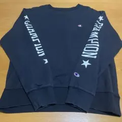 チャンピオン　トレーナー　袖プリント　ブラック　古着　ヴィンテージ　スウェット