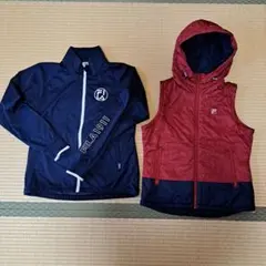 美品　FILA ゴルフ レディース 中綿ベスト＆ジャケット M 赤/ネイビー