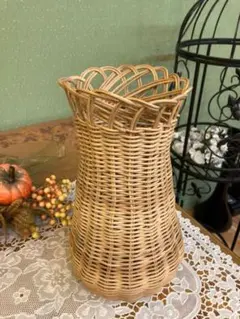 ラタン 籐 かご 歪みあり インテリア 筒状 昭和レトロ