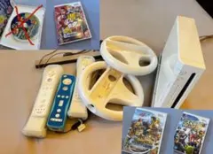 【任天堂】Wii本体/リモコン/ハンドル/カセットセット