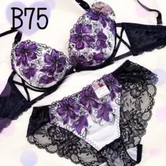 B75サイドクロスデザイン（パープル）♥️ブラジャーショーツセット♥️エメフィール系