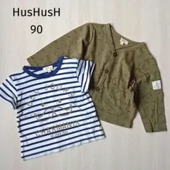 90cm☆HusHusH カーディガン カーキ Tシャツ ボーダー 2点セットのサムネイル