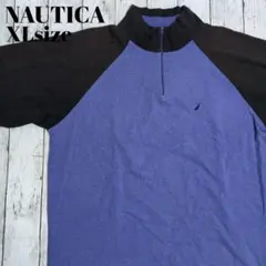 アメリカ古着ノーティカ　ハーフジップスウェット　ツートンカラー　ワンポイントロゴ