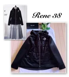 未使用 Rene basic フード付き中綿コート 36 ベージュ×ホワイト ギンガムチェック パールスライダー 梅春物 ’18年商品 5818050 rene ルネ コート（レディースファッション）の通販