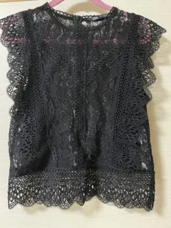 ZARA ブラック レース ブラウス　M