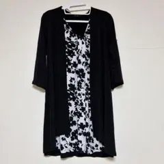 新品未使用 花柄 七分袖 トップス モノトーン ゆったり 体型カバー 白 黒