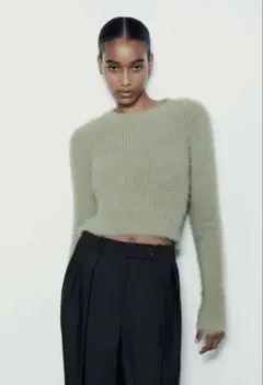 ZARA エコファー素材ニット　シャギー　ミントグリーン　Lサイズ