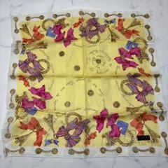 0218 セリーヌ　ハンカチ　リボン　イエロー　未使用　シール付き.シワあり.