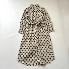 ほぼ未使用　グレースクラス　総柄シャツワンピース ウエストリボン　長袖