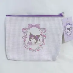クロミ サンリオキャラクターズ ふわふわぬいぐるみ コラボ 合皮フラットポーチ