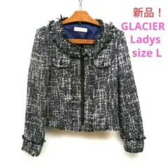 ★新品！GLACIER　レディース　ツイード調　ノーカラージャケット　Lサイズ