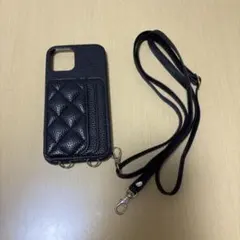 iPhone12 黒 レザー風 キルティング スマホケース