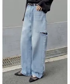 Re:EDIT サイドスリットワイドストレートコットンデニムパンツ SC