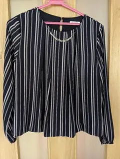 ☆ハニーズ☆GLACIER☆ネイビー ストライプ 長袖ブラウス M