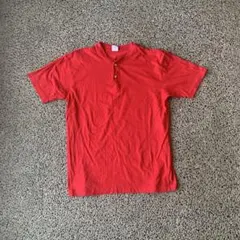 90s OLD UNIQLO ヘンリーネックカットソー 紺タグ XL レッド