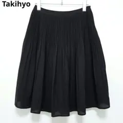 タキヒヨー プリーツスカート フレア 膝丈 黒 M シフォン オフィス 薄手のサムネイル