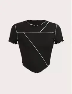 SHEIN レディース　ブラック　細見えTシャツ　韓国風　モード