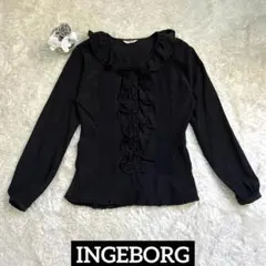 INGEBORG フリル レース ピンタック リボンブラウス 黒　日本製のサムネイル