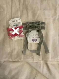 コットンレースリボン　オーガンジーリボン　ヘアゴム　春夏　濃いピンク