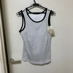 未使用　無印良品　コットンストレッチリブ　ブラタンクトップ　XXL 白ボーダーのサムネイル