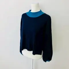 【a0444】ページボーイ 美品 長袖ハイネックセーター 紺 無地