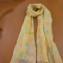 美品✨麻100%イエローとグリーンの大判ストール
