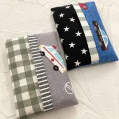 D63　ミニポケットティッシュケース　2枚セット　働く車　ハンドメイド