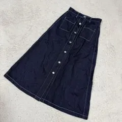 ジーユー カジュアル ナチュラル きれいめ 前ボタン デニムスカート ロング M