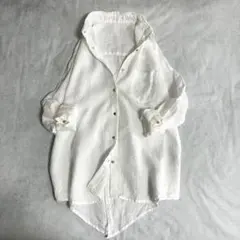 美品⭐️ラウンジドレス　バックタイリネンシャツ　White 金ボタン