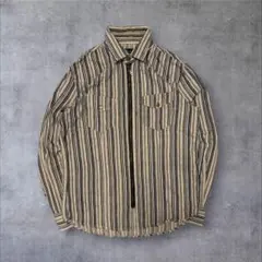 ライトアウター ストライプ ジップアップシャツ 長袖シャツ カジュアル 古着