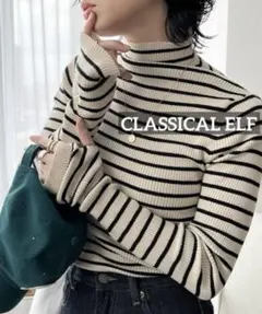 k0584 CLASSICAL ELF 指抜きハイネックリブニット　ボーダー
