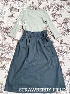 【美品】ストロベリーフィールズキレイめカジュアル膝下丈 切替ワンピース冬ワンピ