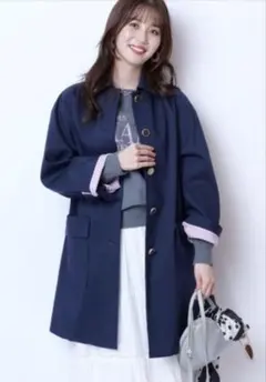 【新品未使用】 JUSGLITTY ボンディングAラインコート S 紺 春コート