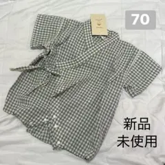 70 甚平　ロンパース　男の子　ギンガムチェック　バースデイ　浴衣