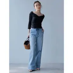 anuans デザインヘムワイドデニムパンツのサムネイル