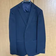 青山　ネイビー チェック柄 ビジネススーツ