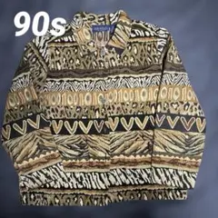 90s vintage 総柄 アニマル柄 金属ボタン レオパード ゴブラン