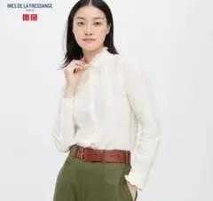 UNIQLO×イネス　襟フリルコットンブラウスのサムネイル