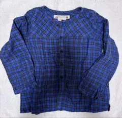 ボンポワン　青と黒のチェック柄 長袖シャツ