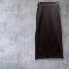 【グレイル】ロングスカート　ウエストゴム　スウェード　サイドスリット　グレー