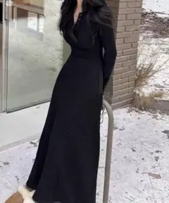 黒ニットワンピース