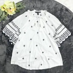 ローレンラルフローレン 刺繍ブラウス カットソー 白 XS タッセル レースのサムネイル
