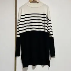 白黒ストライプ リブニット 長袖