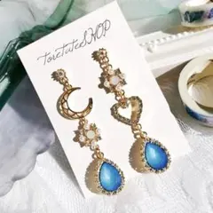 #045 韓国ピアス♡シンプルキラキラビジューハートムーン雫ピアス