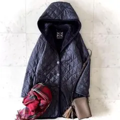 美品 ラベンハム キルティングコート ブランドン ボア フード ネイビー 36