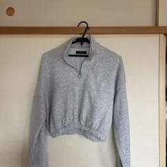 Bershka ハーフジップ クロップドスウェット M グレー