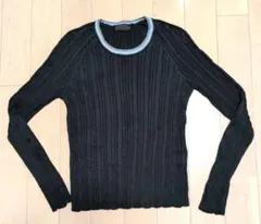 【美品 麻】COMME CA DU MODE ラインリブ編みブラックカットソーのサムネイル