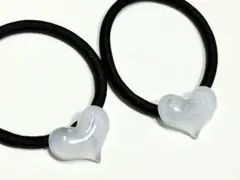 キッズ　ヘアゴム　⑤かすみ草蕾　ぷっくりハート　2個セット　レジン　ハンドメイド